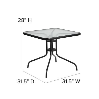 Image showing 5 th Flash Furniture 5 pc. Square Glass Metal Table with 4 Black Metal Aluminum Slat Stack Chairs, 31.5 in.
