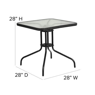 Image showing 5 th Flash Furniture Square Tempered Glass Metal Table with Black Rattan Edging, 28 in.