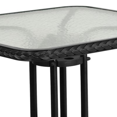 Image showing 7 th Flash Furniture Square Tempered Glass Metal Table with Black Rattan Edging, 28 in.