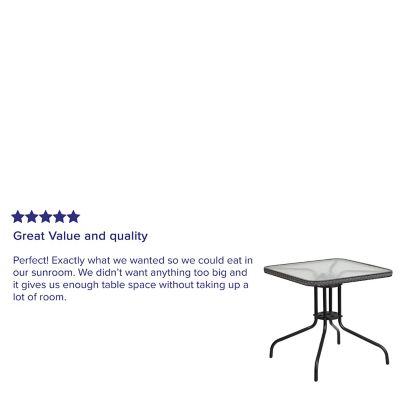 Image showing  28 in. Tempered Glass Metal Square Patio Table with Gray Rattan Edging for 4 People