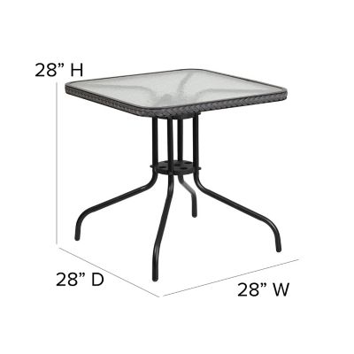 Image showing 5 th Flash Furniture 28 in. Tempered Glass Metal Square Patio Table with Gray Rattan Edging for 4 People