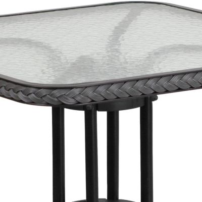 Image showing 7 th Flash Furniture 28 in. Tempered Glass Metal Square Patio Table with Gray Rattan Edging for 4 People