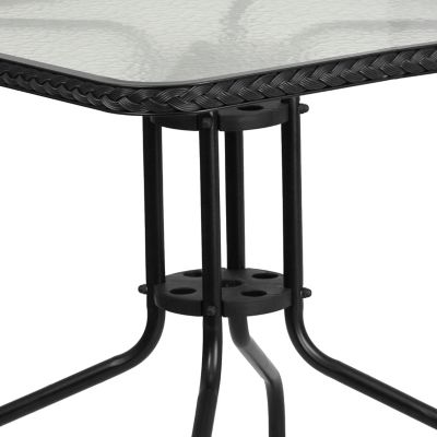 Image showing 5 th Flash Furniture 3 pc. 28 in. Square Glass Metal Table with Rattan Edging and 2 Rattan Stack Chairs