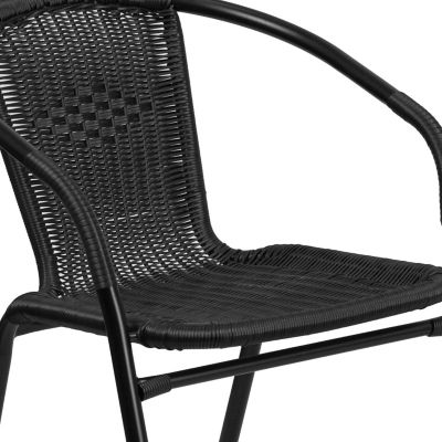 Image showing 9 th Flash Furniture 3 pc. 28 in. Square Glass Metal Table with Rattan Edging and 2 Rattan Stack Chairs
