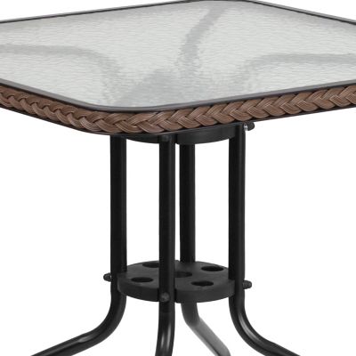 Image showing 5 th Flash Furniture 3 pc. 28 in. Square Glass Metal Table with Rattan Edging and 2 Rattan Stack Chairs