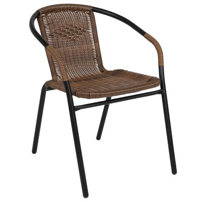 Image showing 7 th Flash Furniture 3 pc. 28 in. Square Glass Metal Table with Rattan Edging and 2 Rattan Stack Chairs