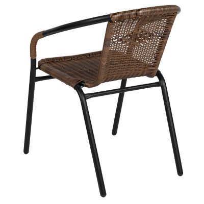 Image showing 8 th Flash Furniture 3 pc. 28 in. Square Glass Metal Table with Rattan Edging and 2 Rattan Stack Chairs