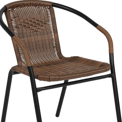 Image showing 9 th Flash Furniture 3 pc. 28 in. Square Glass Metal Table with Rattan Edging and 2 Rattan Stack Chairs
