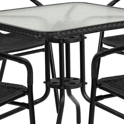 Image showing 8 th Flash Furniture 5 pc. Square Glass Metal Table with Rattan Edging and 4 Rattan Stack Chairs, 28 in.