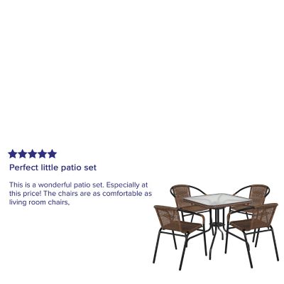 Image showing  5 pc. Square Glass Metal Table with Rattan Edging and 4 Rattan Stack Chairs, 28 in.