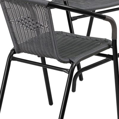 Image showing 9 th Flash Furniture 5 pc. Square Glass Metal Table with Rattan Edging and 4 Rattan Stack Chairs, 28 in.