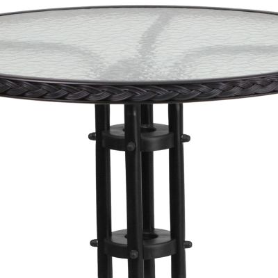 Image showing 5 th Flash Furniture 3 pc. 28 in. Round Glass Metal Table with Rattan Edging and 2 Rattan Stack Chairs