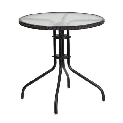Image showing 6 th Flash Furniture 3 pc. 28 in. Round Glass Metal Table with Rattan Edging and 2 Rattan Stack Chairs