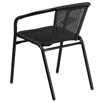 Image showing 8 th Flash Furniture 3 pc. 28 in. Round Glass Metal Table with Rattan Edging and 2 Rattan Stack Chairs