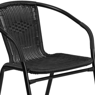 Image showing 9 th Flash Furniture 3 pc. 28 in. Round Glass Metal Table with Rattan Edging and 2 Rattan Stack Chairs
