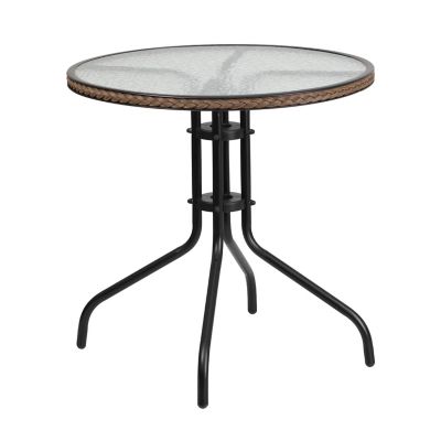 Image showing 6 th Flash Furniture 3 pc. 28 in. Round Glass Metal Table with Rattan Edging and 2 Rattan Stack Chairs