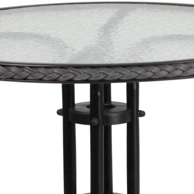 Image showing 6 th Flash Furniture 3 pc. 28 in. Round Glass Metal Table with Rattan Edging and 2 Rattan Stack Chairs