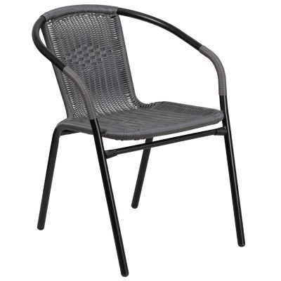 Image showing 8 th Flash Furniture 3 pc. 28 in. Round Glass Metal Table with Rattan Edging and 2 Rattan Stack Chairs