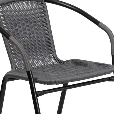 Image showing 9 th Flash Furniture 3 pc. 28 in. Round Glass Metal Table with Rattan Edging and 2 Rattan Stack Chairs