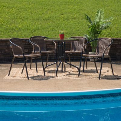 Flash Furniture 5 pc. Round Glass Metal Table with Rattan Edging