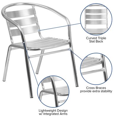 Image showing  Heavy-Duty Commercial Aluminum Indoor/Outdoor Restaurant Stack Chair with Triple Slat Back, 24 x 22 x 29 in.