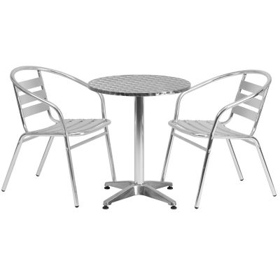 Image showing  3 pc. Round Aluminum Indoor/Outdoor Bistro Set with 2 Slat Back Chairs, 23.5 in. x 27.5 in.