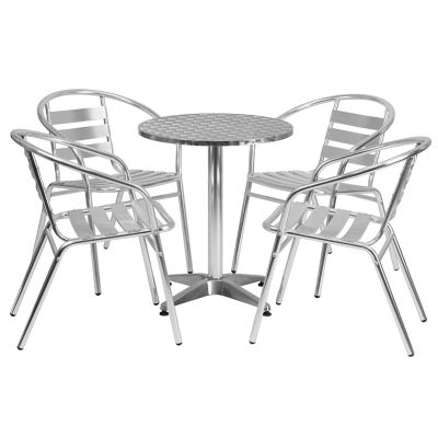 Image showing  5 pc. Round Aluminum Indoor/Outdoor Table Set with 4 Slat Back Chairs, 23.5 in.