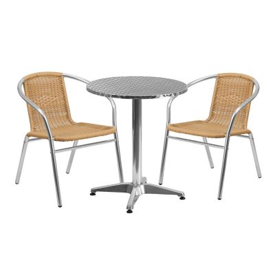 Flash Furniture 3 pc. Round Aluminum Indoor/Outdoor Bistro Set with 2 Rattan Chairs, 23.5 in. x 27.5 in.