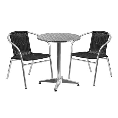 Flash Furniture 3 pc. Round Aluminum Indoor/Outdoor Bistro Set with 2 Rattan Chairs, 23.5 in. x 27.5 in.