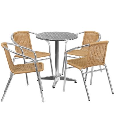 Flash Furniture 5 pc. Round Aluminum Indoor/Outdoor Table Set with 4 Rattan Chairs, 23.5 in.