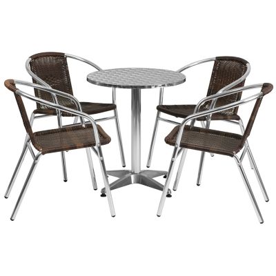 Flash Furniture 5 pc. Round Aluminum Indoor/Outdoor Table Set with 4 Rattan Chairs, 23.5 in.