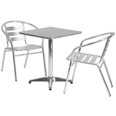 Image showing  3 pc. Square Aluminum Indoor/Outdoor Bistro Set with 2 Slat Back Chairs, 23.5 in.