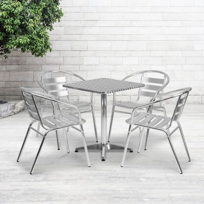 Flash Furniture 5 pc. Square Aluminum Indoor/Outdoor Table Set with 4 Slat Back Chairs, 23.5 in.