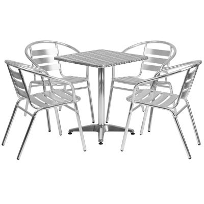 Image showing  5 pc. Square Aluminum Indoor/Outdoor Table Set with 4 Slat Back Chairs, 23.5 in.
