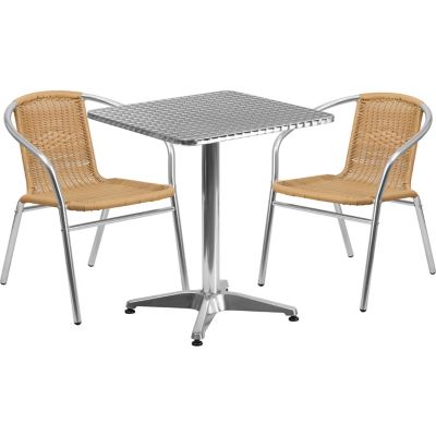 Flash Furniture 3 pc. Square Aluminum Indoor/Outdoor Bistro Set with 2 Rattan Chairs, 23.5 in. x 27.5 in.