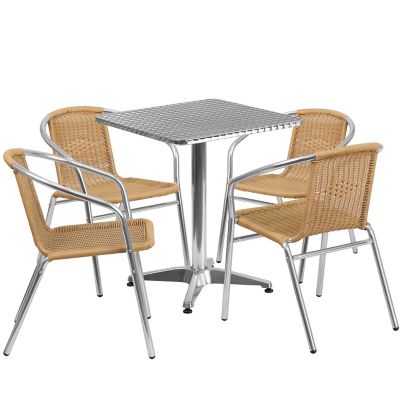 Flash Furniture 5 pc. Square Aluminum Indoor/Outdoor Table Set with 4 Rattan Chairs, 23.5 in.