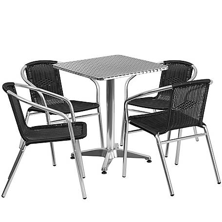 Flash Furniture 23.5'' Square Aluminum Indoor-Outdoor Table Set with 4 Beige Rattan Chairs 