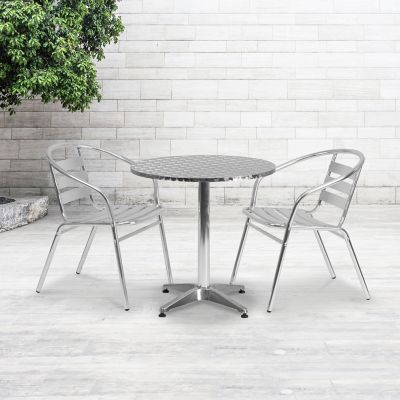 Flash Furniture 3 pc. Round Aluminum Indoor/Outdoor Bistro Set with 2 Slat Back Chairs, 27. 5 in.