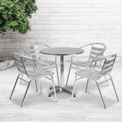 Flash Furniture 5 pc. Round Aluminum Indoor/Outdoor Table Set with 4 Slat Back Chairs, 27.5 in.