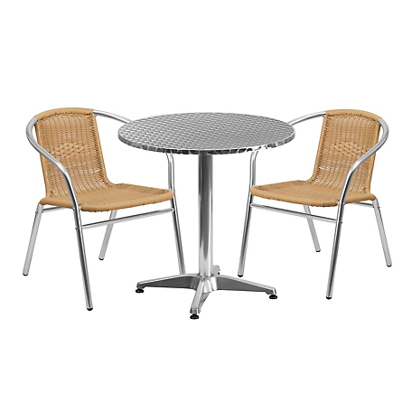 Flash Furniture 3 pc. Round Aluminum Indoor/Outdoor Bistro Set with 2 Rattan Chairs, 27. 5 in.