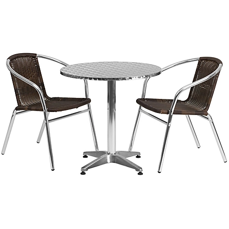 Flash Furniture 3 pc. Round Aluminum Indoor/Outdoor Bistro Set with 2 Rattan Chairs, 27. 5 in.
