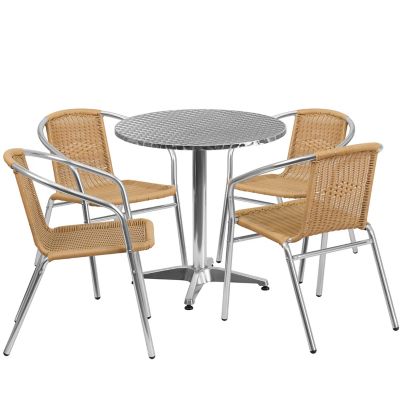 Flash Furniture 5 pc. Round Aluminum Indoor/Outdoor Table Set with 4 Rattan Chairs, 27.5 in.