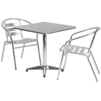 Image showing  3 pc. Square Aluminum Indoor/Outdoor Bistro Set with Slat Back Chairs, 27. 5 in.