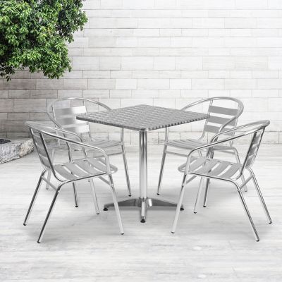 Flash Furniture 5 pc. Square Aluminum Indoor/Outdoor Table Set with 4 Slat Back Chairs, 27.5 in.