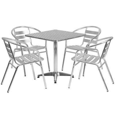 Image showing  5 pc. Square Aluminum Indoor/Outdoor Table Set with 4 Slat Back Chairs, 27.5 in.