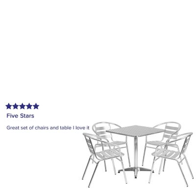 Image showing  5 pc. Square Aluminum Indoor/Outdoor Table Set with 4 Slat Back Chairs, 27.5 in.