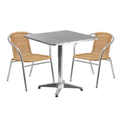 Flash Furniture 3 pc. Square Aluminum Indoor/Outdoor Bistro Set with 2 Rattan Chairs, 27.5 in.