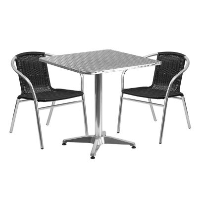 Flash Furniture 3 pc. Square Aluminum Indoor/Outdoor Bistro Set with 2 Rattan Chairs, 27.5 in.
