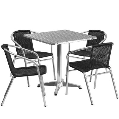 Flash Furniture 5 pc. Square Aluminum Indoor/Outdoor Table Set with 4 Rattan Chairs, 27.5 in.