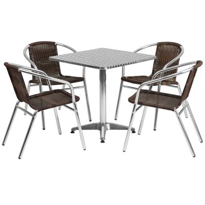 Flash Furniture 5 pc. Square Aluminum Indoor/Outdoor Table Set with 4 Rattan Chairs, 27.5 in.